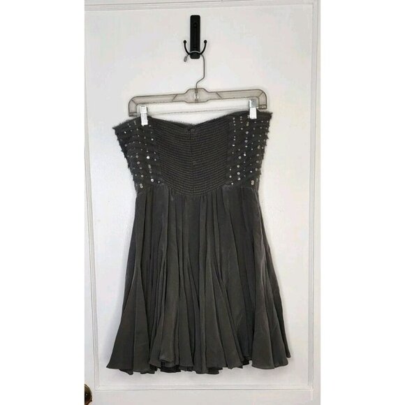 Rebecca Taylor Womens Strapless Sweetheart Sequin Silk Dress Gray Size 10 - Picture 2 of 8